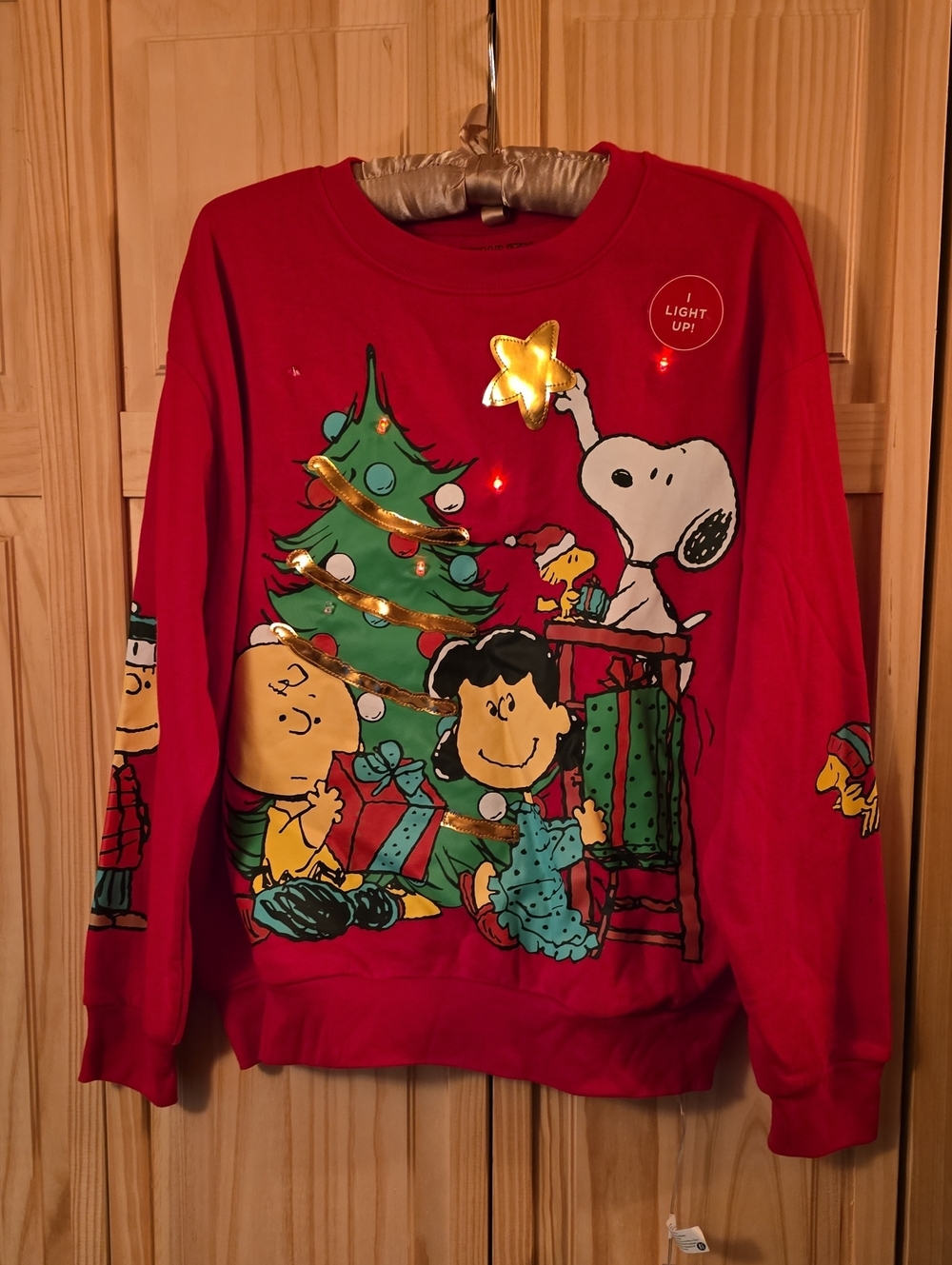 Peanuts Red Holiday Snoopy & Friends Light-Up Crewneck Sweatshirt